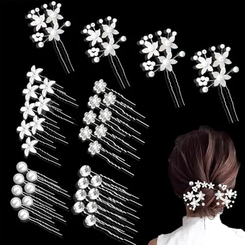 COYUN Juego de 36 horquillas para el pelo de boda con perlas y flor, en forma de U