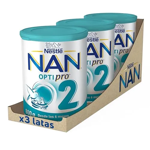Nestlé NAN OPTIPRO 2 Leche de continuación en polvo, 3 botes de 800gr