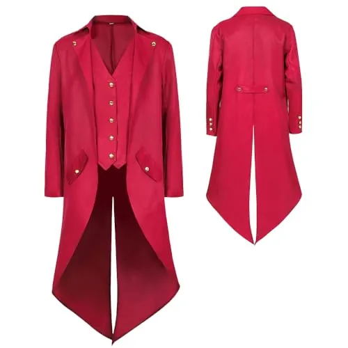 YQVGFBY Abrigo gótico steampunk para hombre, chaqueta vintage victoriana medieval, uniforme largo esmoquin, disfraz renacentista pirata vampiro fiesta cosplay (Rosso, M)