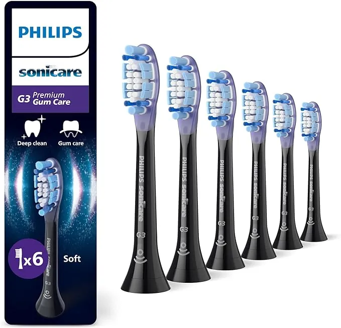 Philips Sonicare G3 Premium Gum Care, cabezales de cepillo dental de repuesto originales, negro, paquete de 6, HX9056/88