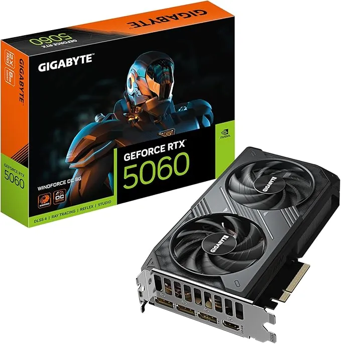 GIGABYTE GeForce RTX 5060 WINDFORCE OC 8G Tarjeta Gráfica - 8GB GDDR7, 128bit, PCI-E 5.0, 2512 MHz Frecuencia del núcleo, 3 x DisplayPort, 1 x HDMI, GV-N5060WF2OC-8GD