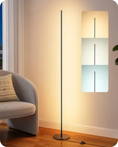 EDISHINE Lámpara de Pie LED con 3 Temperaturas de Color y Atenuación Continua, Altura Ajustable 152 Cm, Lámpara de Esquina Moderna para Salón, Dormitorio, Oficina, Negra