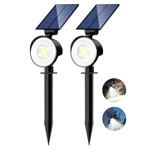 nipify 2 Piezas Luces Solares LED Exterior Jardin, 3 Modos Focos Led Exterior Solares Potente, Impermeable Luz Solar Jardin para Caminos, Patio, Terraza