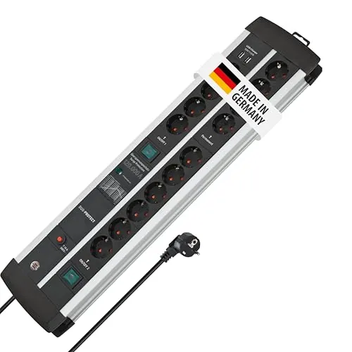 Brennenstuhl Premium-Protect-Line regleta enchufes con USB y 14 Tomas de Corriente, protección sobretensión (Cable de 3m, Interruptor, protección hasta 120.000A, Fabricado en Alemania)