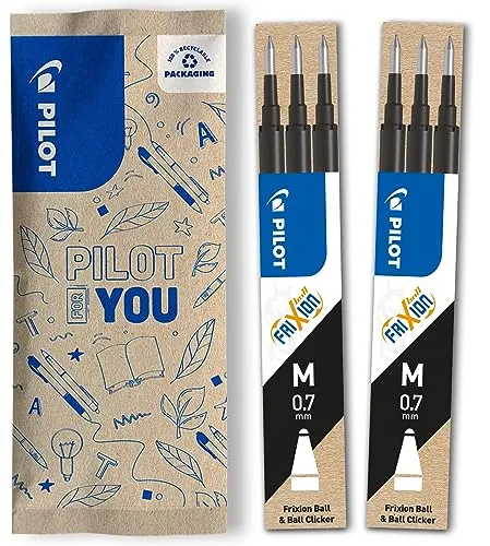 PILOT Caja de 2 set de 3 Recambios FriXion - Recambios para Bolígrafos borrables - Compatible con FriXion Ball y FriXion Ball Clicker - Negro - Punta Media (6 recambios)