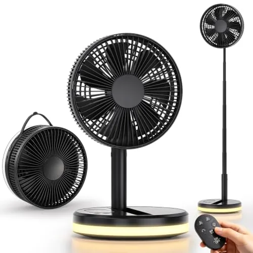 Ventilador de Pie Portátil Plegable Oscilante - 7.8" 16000mAh Bateria Recargable USB C Pequeño Mesa Ventiladores con Control Remoto, Ventoinha Pedestal Silencioso para Hogar Dormir Oficina Viaje