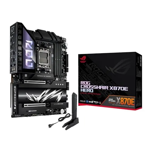 ASUS ROG Crosshair X870E Hero - Placa Base AMD ATX, 18+2+2 etapas de Potencia, DDR5, PCIe 5.0 Compatible con GPU de última generación, Cinco M.2, Wi-Fi 7, USB4, AI Overclocking