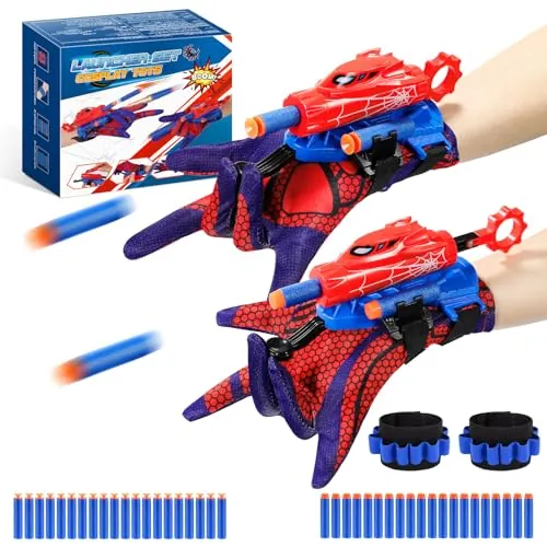 Braxel Juguetes Niños 5-12 Años, Lanza Telarañas Regalo Niño 5 6 7 8 9 10 11 Años Juego de 2 Guantes Lanzador Aracnido Juegos Exterior Niños Regalo Navidad