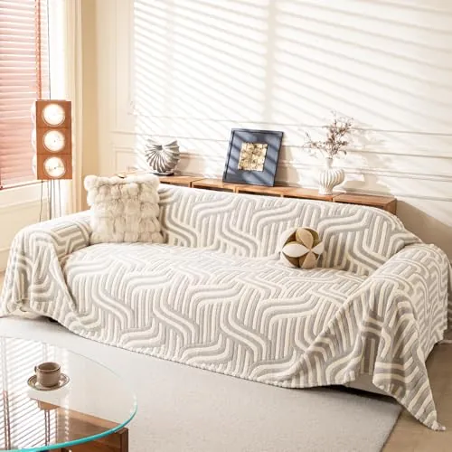 WEYOND Funda de Sofá Suave de Felpa, 180 × 300 cm, Gris Claro | Cubre Sofá Antideslizante, Antimanchas y Lavable, Protector Sofá Universal para Sofá Esquinero y de 2/3/4 Plazas