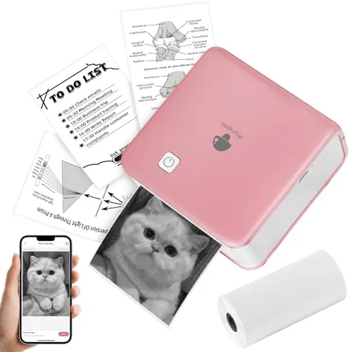 Phomemo M02PRO Mini Impresora Termica Impresora Portátil Bluetooth Impresora Movil Fotos 300dpi, para iOS y Android, Plan de Trabajo, Diario de Diseño, Notas de Estudio, Creación Artística, Rosa