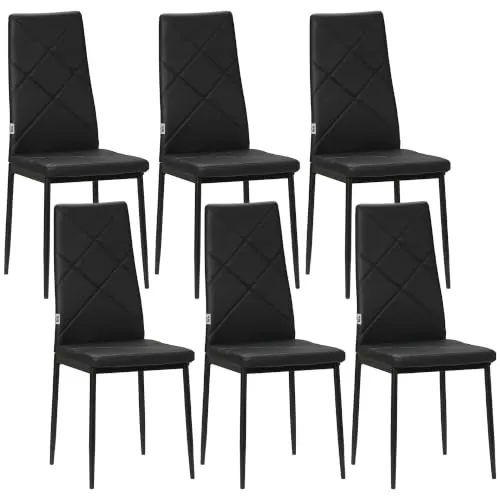HOMCOM Pack de 6 Sillas de Comedor Respaldo Alto Asiento Acolchado Negro