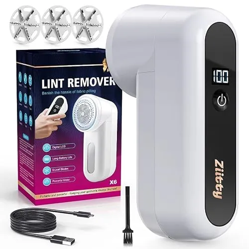 Ziitty Quitapelusas Electrico Quita Pelusas Ropa - Quita Bolas de la Ropa, Pantalla LCD, Carga por Type-C, 6 Hojas, Cuchilla de Quitapelusas Recargable Potente y Eficiente para Ropa y Muebles Negro