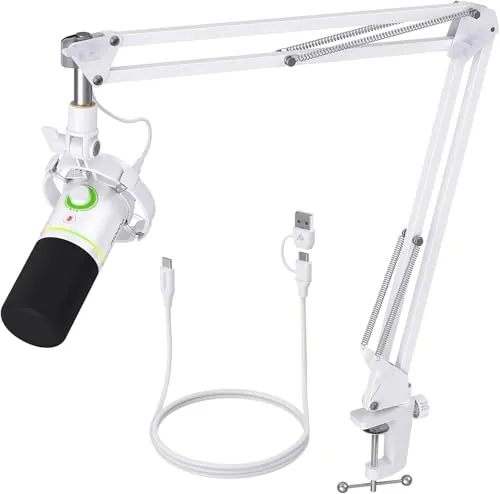 MAONO Kit de Micrófono Dinámico XLR/USB para PC, Micrófono para Podcast con Brazo, Software, Silencio, Botón de Ganancia, Control de Volumen, Micrófono para Streaming, Gaming, PS4/PS5, Doblaje