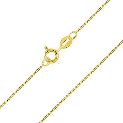 Planetys - Cadena de Plata de Ley 925 Chapado en Oro 18K para Niños o Bebé Malla Veneciana 1 mm de Ancho 38 cm de Longitud