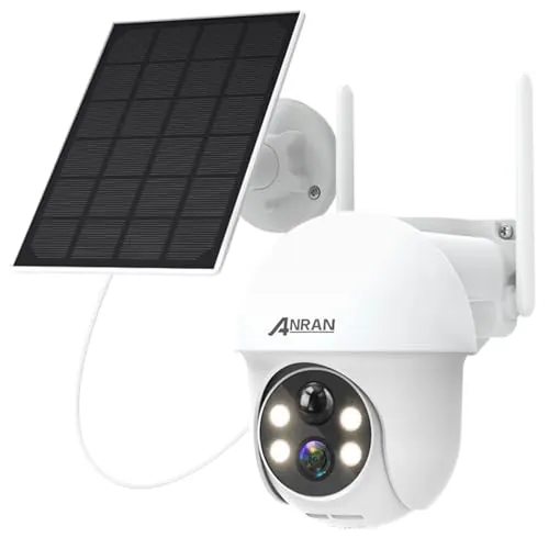 ANRAN 2K Cámara Vigilancia WiFi Exterior Solar, Detección de Movimiento PIR, Visión Nocturna a Color, Audio Bidireccional, Cámara 360 Exterior, Alarma de Luz y Sonido, Compatible con Alexa, Q01