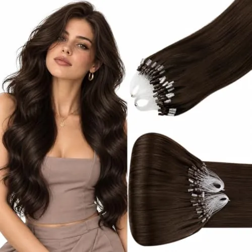 Hetto Extensiones Pelo Natural Micro Ring Marrón Medio 40cm 50g 50s | Cabello remy humano, efecto invisible, sujeción segura, sin adhesivos, fácil de poner, suave y transpirable, versátil