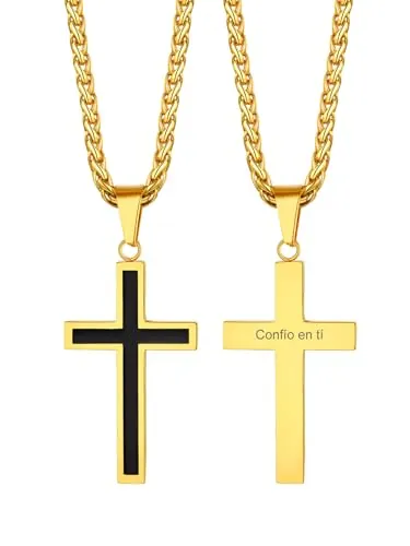 Richsteel Oro Cruz Suerte Mujer Cadenas y Colgante Cruz Hombre Acero inoxidable con Oro bañado