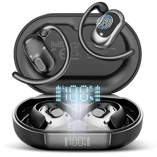Auriculares Open Ear, Auriculares Inalámbricos Deportivos Abiertos con Ajuste Ceñido, Bluetooth 5.4 ENC Cancelación Ruido, Carga Rápida, 36H Batería, IPX7 Impermeable, Oreja Abierta Running y Oficina