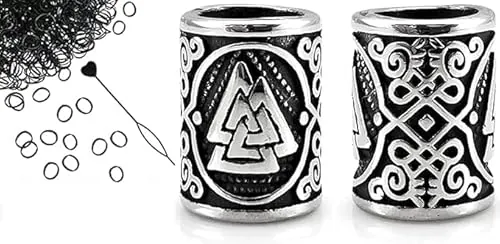 VALHALLA Perla para barba vikinga de acero inoxidable Valknut Silver GRANDE, Piedras preci