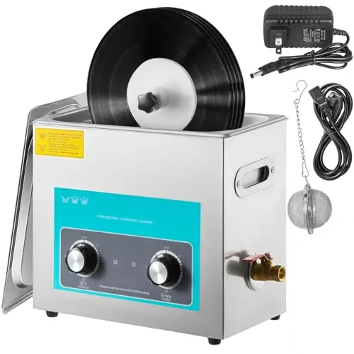 VEVOR Limpiador Ultrasónico, 6L Limpiador para Discos de Vinilo, con Cesta Limpiador Ultrasónico Profesional Temporizador y Calentador 40kHz 180W Limpiador Ultrasónico de Acero Inoxidable