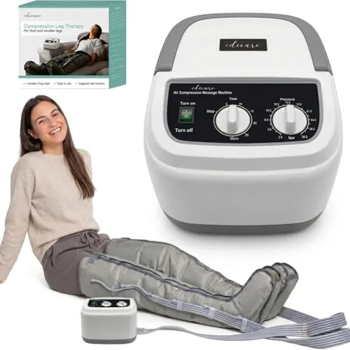 Edicare, Presoterapia para Casa, para Piernas y Pies Cansados, 6 Valvulas, Favorece una Mejor Circulación, Drenaje Linfático, Fácil Uso, Eficacia Profesional (Dispositivo y perneras)