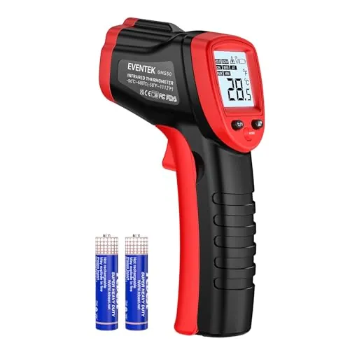 Eventek Termometro Cocina, -50 ℃~600 ℃(-58~1112 ℉) Termometro Infrarrojos con LCD, Termometro Laser Pistola de Temperatura, termómetro infrarrojo digital cocina Sin Contacto Emisividad Ajustable BBQ