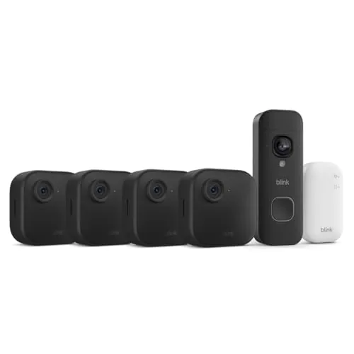 Blink Outdoor 4 + Blink Videotimbre 2K+ con pilas (últ. generación): cámara de seguridad inteligente HD sin cables (sistema de 4 cámara con Sync Module Core incluido)