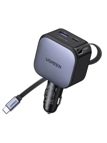 UGREEN Nexode 90W Cargador Coche USB C Retráctil Car Charger USB C 60W | PD QC 3.0 PPS 45W Cargador Mechero Coche Carga Rápida Compatible con iPhone 18 Pro Max 17 16 15 MacBook iPad Galaxy S26 Pixel