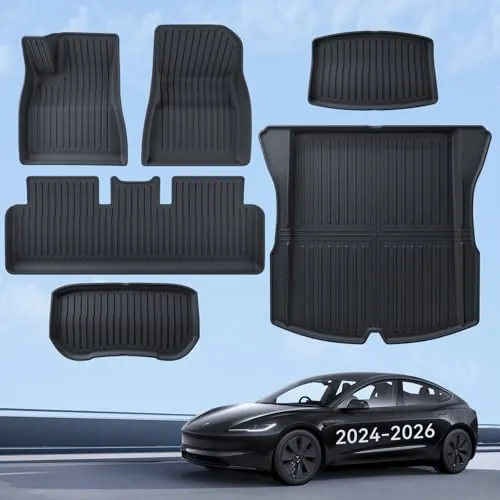 LANTU Alfombrillas 6 Pzs para Tesla Model 3 2024-2026 Alfombrillas para Todo Clima 3D con Bordes Altos TPE Alfombrilla de Maletero de 3 Capas para Tesla Model 3 Highland Accesorios
