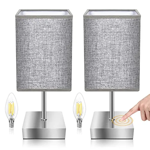 Totofac Lámpara Mesita Noche Táctil de 2 Piezas, Lampara Mesa Tactil Regulable 3 Niveles de Brillo, 2 bombillas E14, lampara de noche dormitorio, Perfecta para Dormitorio, Sala, Oficina (2-PCS)