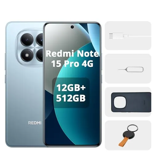 XIAOMI REDMI Note 15 Pro 4G Smartphone - 12+512GB, 6.77" AMOLED Display, 1.5K AMOLED Screen, procesador Mediatek Helio G200 Ultra, cámara 200 MP, Azul Glaciar