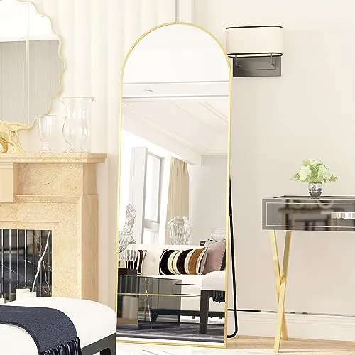 Elemango Espejo de Cuerpo Entero de pie, Espejo de pie arqueado Dorado de 162 x 53 cm Espejo de Pared Moderno de Cuerpo Entero para Dormitorio, vestidor y decoración del hogar