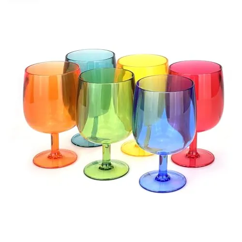Yalin Juego de 6 vasos apilables irrompibles de plástico acrílico de 12 onzas para vino y agua. (Multicolor, 12 onzas)