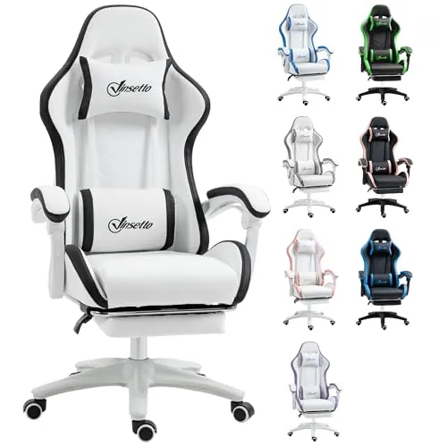 Vinsetto Silla Gaming Ergonómica Cuero PU Reclinable 135°, Blanco y Negro