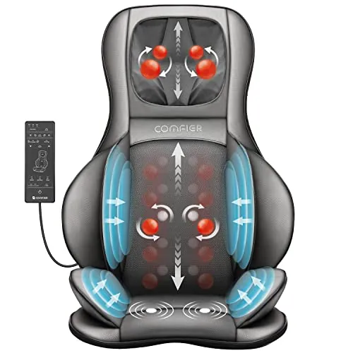 Comfier Colchoneta de Masaje Cuerpo Completo con calefacción, Masajeador de Espalda con Almohada de Masaje Shiatsu Desmontable para el Cuello, 10 Motores vibradores, 4 Almohadillas térmicas
