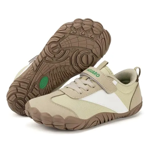 SAGUARO Zapatillas Barefoot Niños Niña Calzado Descalzos Suaves Ligeras Sneakers Minimalista Transpirables y Antideslizantes, Caqui, 36 EU