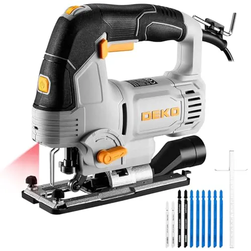 DEKOPRO Sierra de calar 800W, Caladoras para Madera con luz LED, 800-3000 SPM Velocidad variable Ajuste de 4 vías ± 45° hoja de inglete, sierra de calar eléctrica para cortar metal, madera y plástico