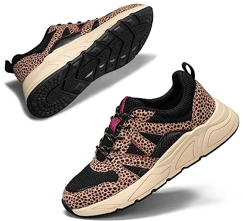 LUCKY STEP Zapatillas Chunky Plataforma,Leopardo Negro/marrón,6US-36-3UK