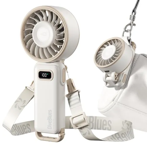 Diveblues - Ventilador Portátil de Mano Plegable con Batería - para Mano, Escritorio y Cuello - 100 Velocidades Ajustables y hasta 12h de Autonomía - Ideal para Viajar, Playa, Camping y Oficina