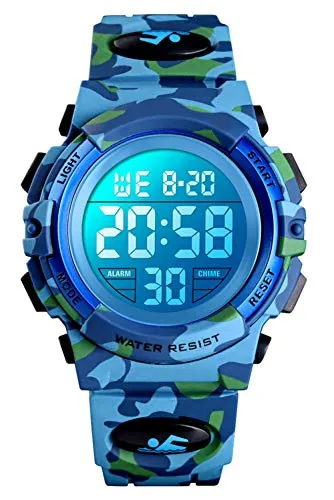 UEOTO Reloj Digital para niños, Resistente al Agua, Reloj Deportivo con despertador/cronómetro/12-24 Horas (Blue)