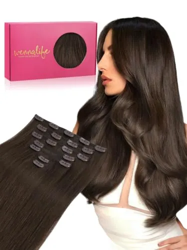 WENNALIFE Extensiones Clip Pelo Natural, 50cm 120g 7 Piezas, Castaño Chocolate Extensiones de Clip Natural Extensiones Pelo Remy Extensiones Cabello Postizos Mujer