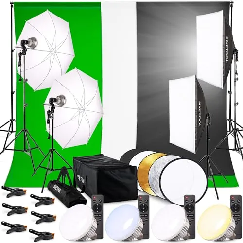 PIXETOOL Set de Estudio Fotográfico - Softbox con Luces - Green Screen