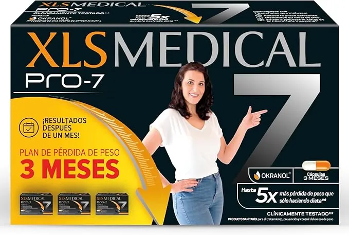 XLS Medical Pro7 Pack 3 meses de tratamiento (540 comprimidos). Origen natural. Pierde hasta 5 veces más peso que sólo haciendo dieta