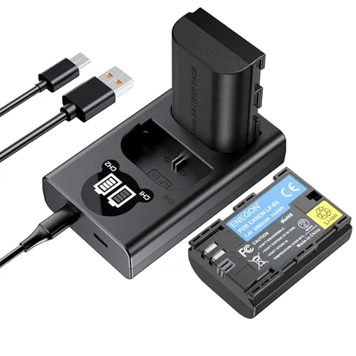 ENEGON LP-E6 Batería de Repuesto (Paquete de 2) y Smart LED Cargador Dual USB para Canon LP-E6, LP-E6N y Canon EOS 5D Mark II/III/IV, 5DS, 5DS R, 6D, 7D, 7D Mark II, 60D, 70D y más