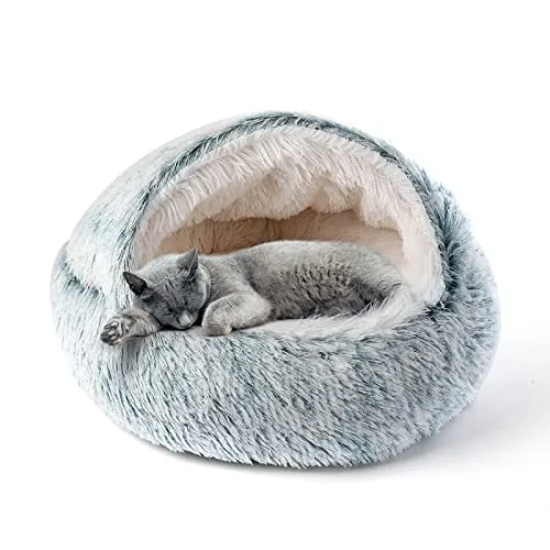 CATISM Cama Cueva Donut con Capucha para Gatos, Felpa 50cm, Gris | Casa de Cama de Donut de Felpa, Lavable, Cálida y Acogedora, Refugio cerrado para gatos que buscan privacidad