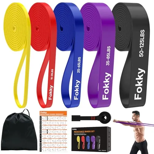 Fokky Gomas Elasticas Musculacion de 5 Niveles, Bandas Elasticas Musculacion con Anclaje de Puerta, Guía de Ejercicios para Entrenamiento de Fuerza,Estiramiento,Calistenia y CrossFitness