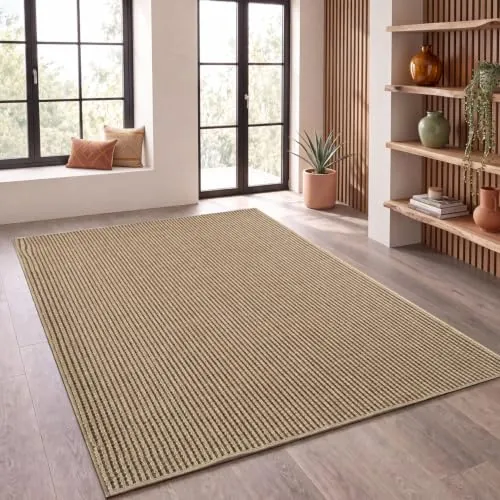 Paco Home Alfombra de Yute para Interior y Exterior - Natural y Negra, Resistente y Elegante, Ideal para Patio y Salón, Beige 4, 240x340 cm