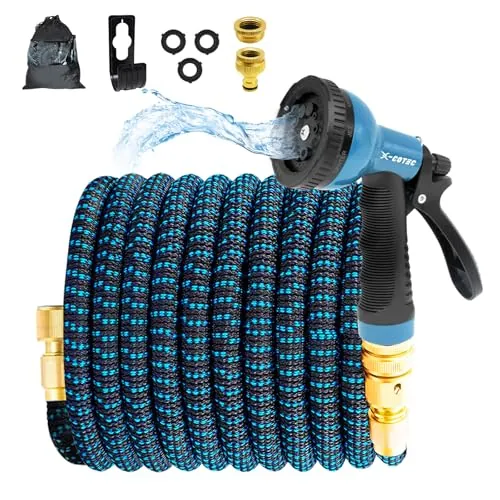 X-COTEC Manguera de Jardín Extensible 15m/50ft, Manguera Flexible con Boquillas de 10 Patrones de Pulverización y Conectores de Latón 3/4" y 1/2", para Riego y Limpieza