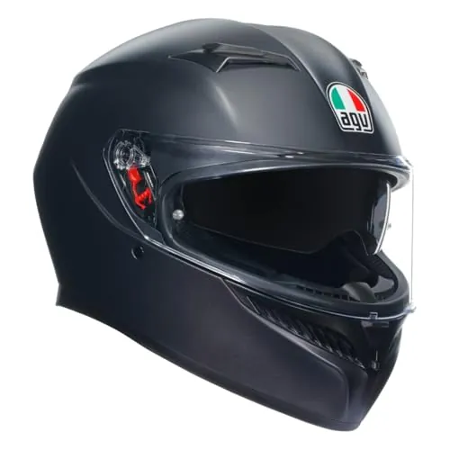 AGV - K3 E2206 MPLK, Casco Moto Hombre, Casco Integral ECE con Absorción del Sudor, Spoiler, Ventilación y Visera UV Resistente a los Arañazos, Intercomunicador Casco Moto, Negro