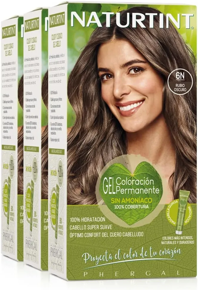 Naturtint Biobased | Coloración sin amoniaco | 100% cobertura de canas | Ingredientes vegetales | Color natural y duradero | 6N Rubio Oscuro | Pack de 3